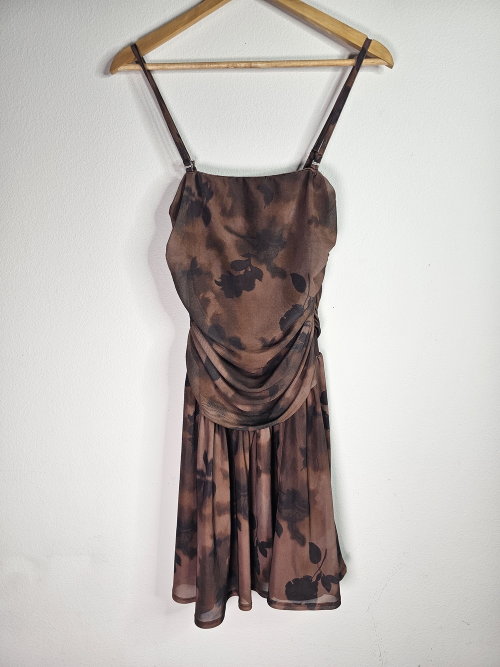 MADDEN NYC Brown Floral Draped Slip Dress